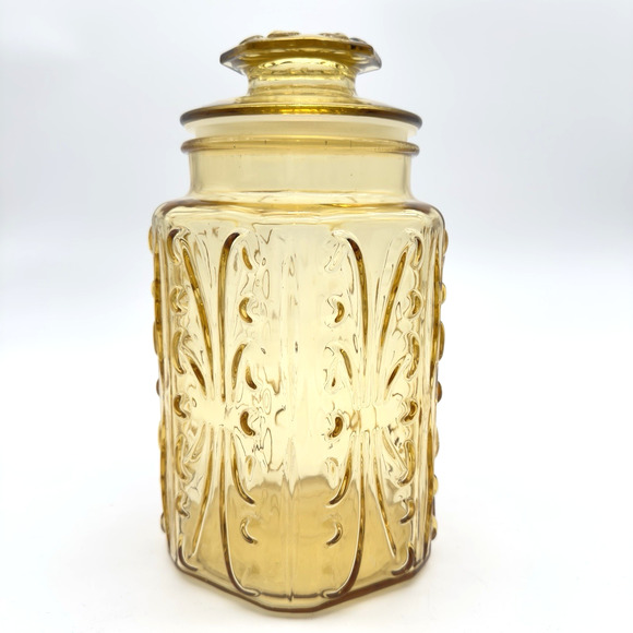Vintage Federal Glass Amber Yellow Canister Show Off Jar Sun Gold 1970s READ 9" - Picture 1 of 7